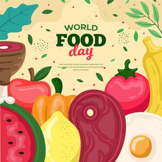 手绘世界粮食日概念图