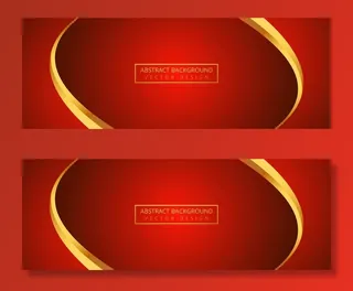 红色横幅banner背景的抽象金色波浪