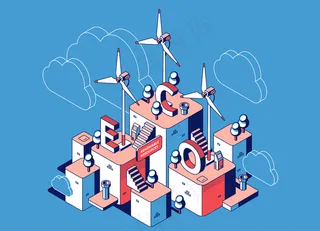 可再生资源、带风力发电机组的生态发电站、替代清洁能源