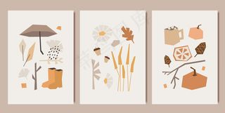 秋季简约艺术版画设计。立体主义风格模式。