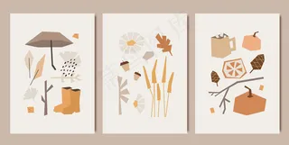 秋季简约艺术版画设计。立体主义风格模式。