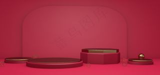 红色简约C4D电商展台