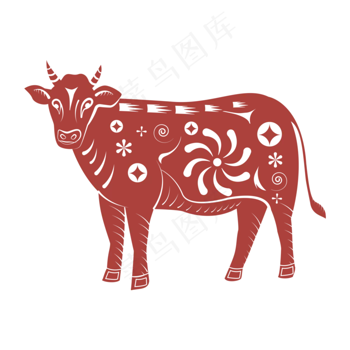 春节剪纸喜庆牛(2000*2000px 300 dpi )ai矢量模版下载