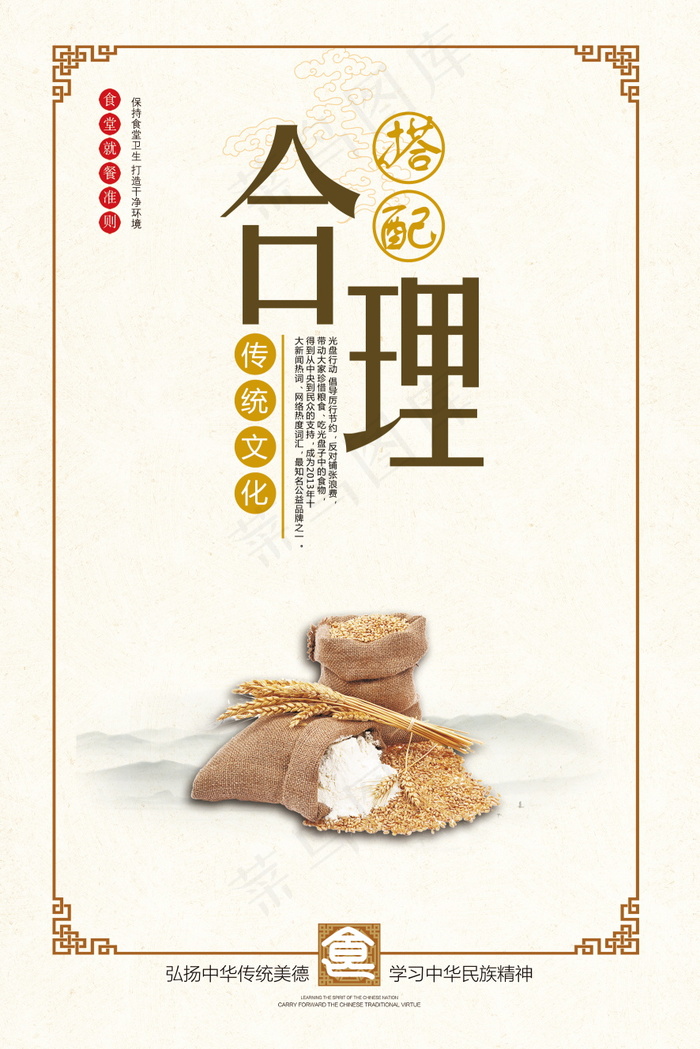 校园餐厅食堂挂画标语海报反对浪费节约粮食psd模版下载
