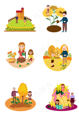 重阳节看菊花暖色系风老人和小孩