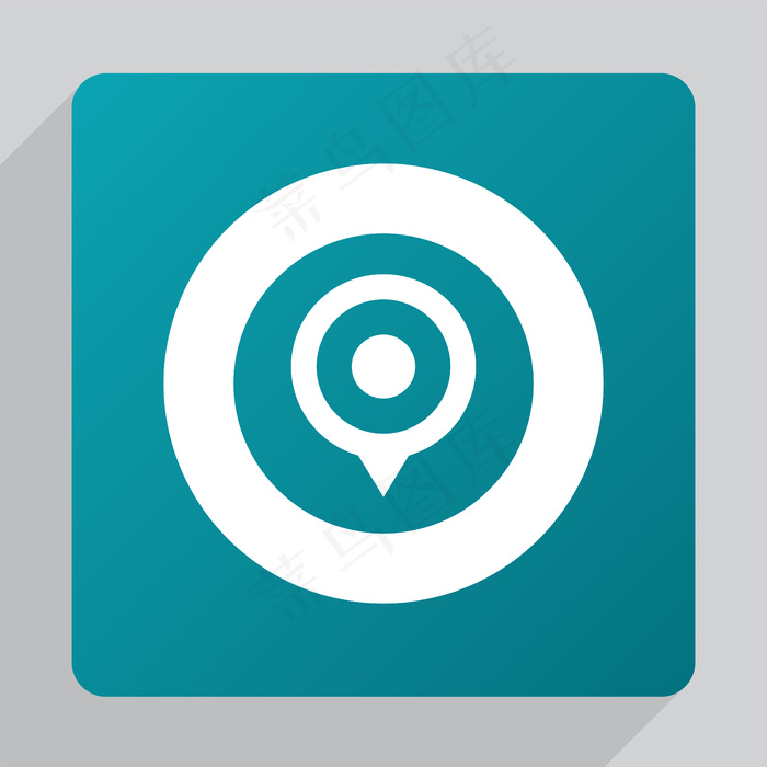 平面地图图钉图标，绿色背景上的白色