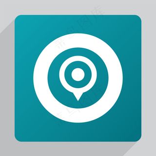 平面地图图钉图标，绿色背景上的白色