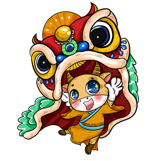 2021年春节牛年舞狮的卡通小牛