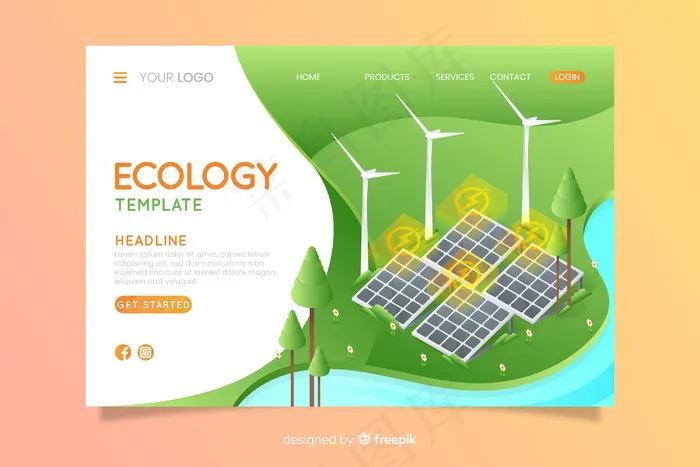 等轴测生态登录页模板eps,ai矢量模版下载