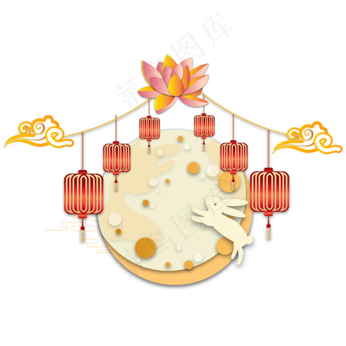 中秋传统灯笼月亮剪纸