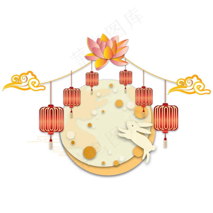 中秋传统灯笼月亮剪纸(2000X2000(DPI:300))ai矢量模版下载