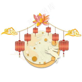 中秋传统灯笼月亮剪纸