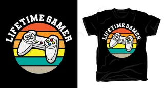 终身游戏玩家老式印刷与控制器的t恤