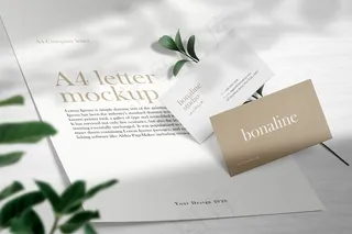 清洁最低限度的名片和信件a4模拟木地板和轻阴影。