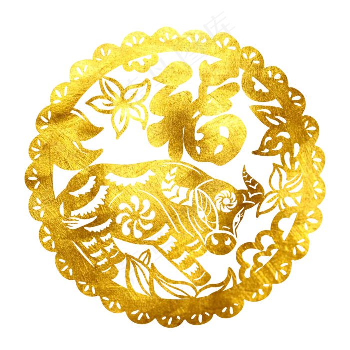 牛年金色剪纸金牛(3000X3000(DPI:300))psd模版下载