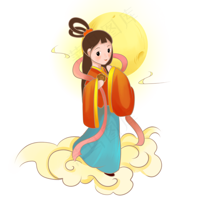 中秋节嫦娥奔月吃月饼PNG素材