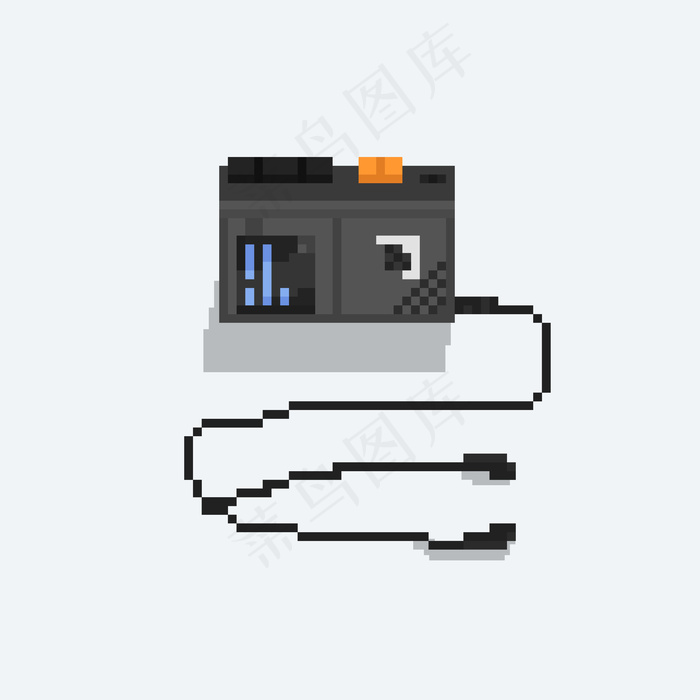 带耳机的像素艺术盒式磁带播放器。