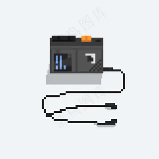 带耳机的像素艺术盒式磁带播放器。