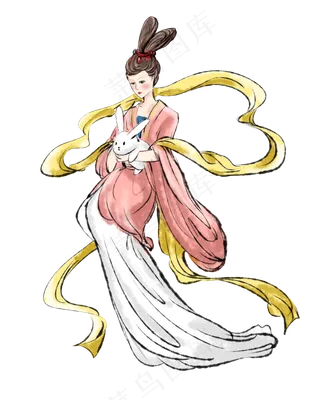 手绘传统古典水墨嫦娥