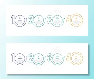 带有选项或步骤的业务流程信息图模板。细线。插图。