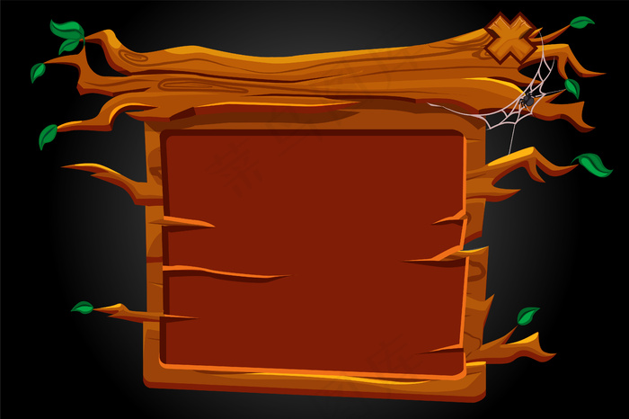 木版游戏ui界面。一个可怕的空窗户的插图