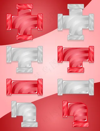 管道管道颜色红色和灰色糖果图标集