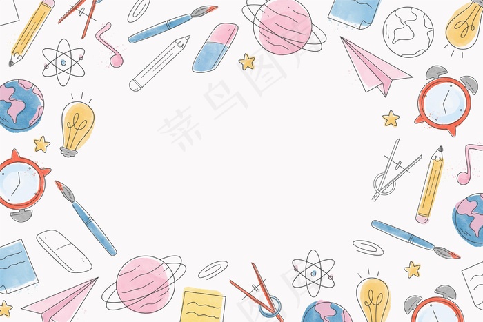 水彩画回到学校背景与空白eps,ai矢量模版下载