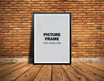 靠着砖墙的相框模型样机