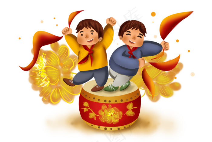 手绘学生庆祝国庆节