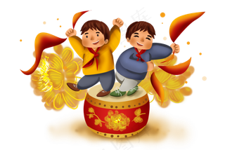 手绘学生庆祝国庆节