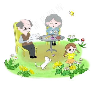 重阳赏菊手绘PNG