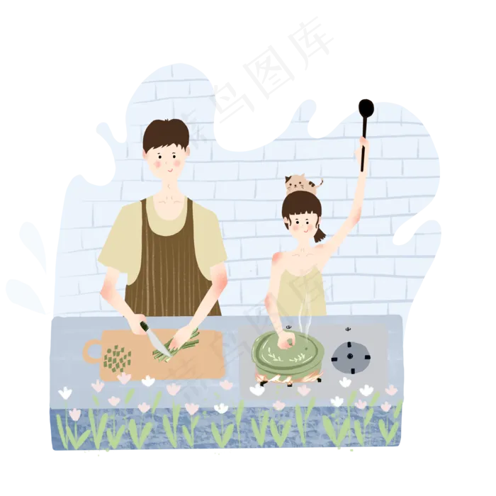 七夕节人物蓝色系情侣厨房做饭煲(3500X3500(DPI:500))psd模版下载