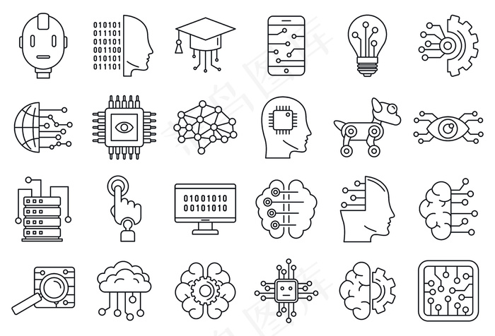 人工智能系统图标集，轮廓样式