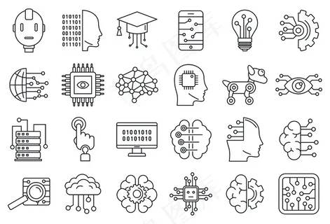 人工智能系统图标集,轮廓样式 人工智能系统图标集,轮廓样式