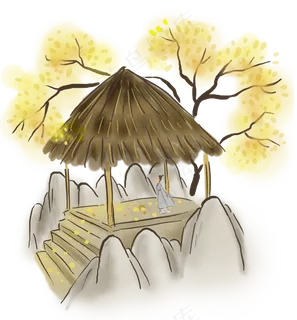 中国风秋天山上亭子下的古人