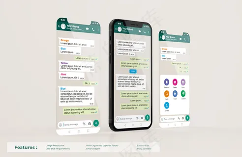手机上的Whatsapp接口模板和ui-ux应用程序app演示模型样机