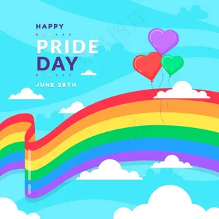 骄傲日旗带心形气球背景