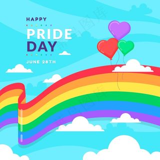 骄傲日旗带心形气球背景