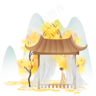 古风秋天亭子里的少女