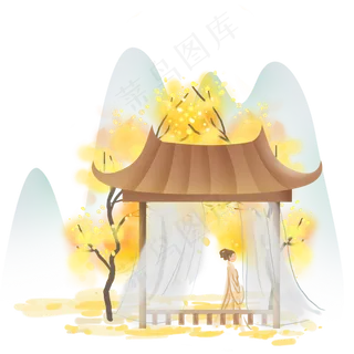 古风秋天亭子里的少女