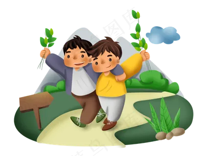 重阳节登山的男孩