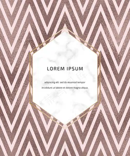 雪佛龙玫瑰金箔线背景与大理石框架。几何模板。