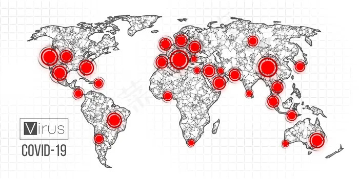 新型冠状病毒，在蓝色背景下由国家传播。世界。