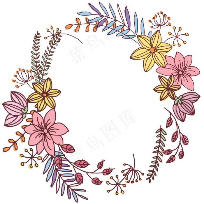 七夕花朵叶子描边装饰边框