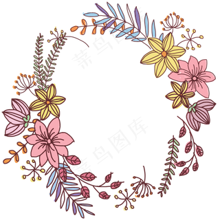 七夕花朵叶子描边装饰边框