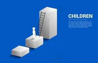 男孩站在有*的条形图上的剪影。儿童教育和学习插图。