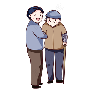 手绘卡通重阳节回家看望老人