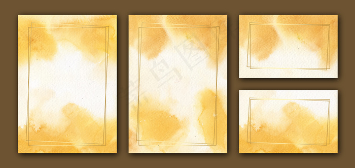 优雅的黄色水彩请柬与框架模板