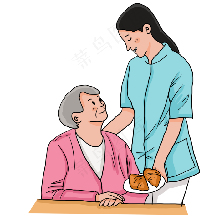 重阳节照看老人吃早饭插画