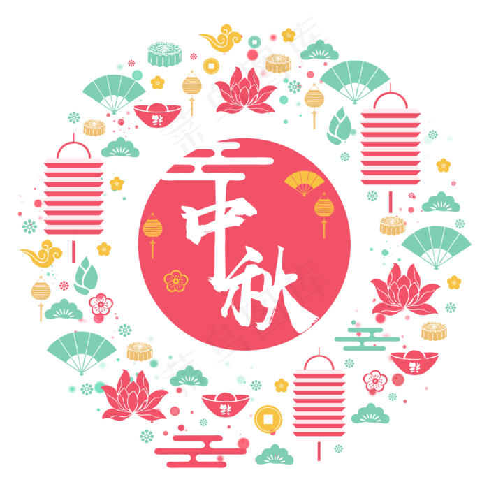 红色蓝色中秋节日图样